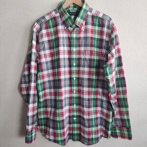 Spier & Mackay Shirt Mens 17.5 Green Red Plaid Long Sleeve Button Down Collar